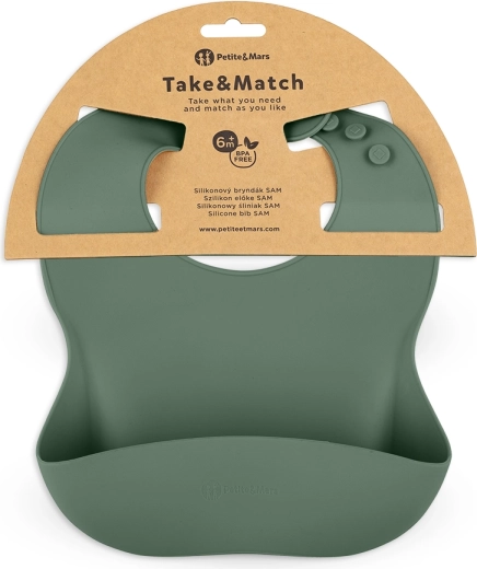 Petite&Mars σαλιάρα σιλικόνης Take&Match misty green