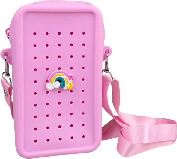 Gifty σιλικονούχο crossbody τσαντάκι ροζ με διακοσμητικό pin