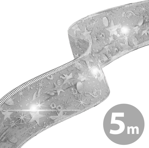 Χριστουγεννιάτικη κορδέλα LED ασημί 5 m με USB