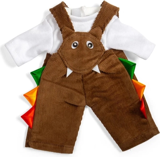 Bigjigs Toys καφέ κοτλέ σαλοπέτα με τιράντες και μπλουζάκι για κούκλα 28 cm