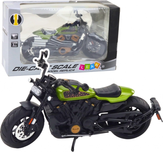 Μεταλλικό μοντέλο chopper 1:12 με φώτα και ήχους – μαύρο με πράσινα στοιχεία