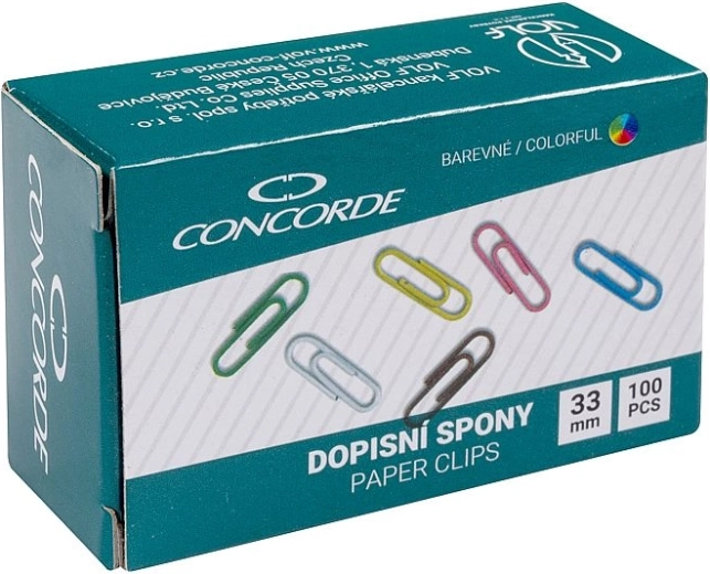 Συνδετήρες 33 mm πολύχρωμοι CONCORDE, 100 τεμ.