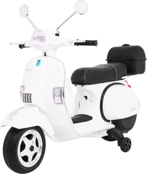 Παιδικό ηλεκτρικό σκούτερ Vespa λευκό με βοηθητικές ρόδες, ήχο και οικο-δέρμα