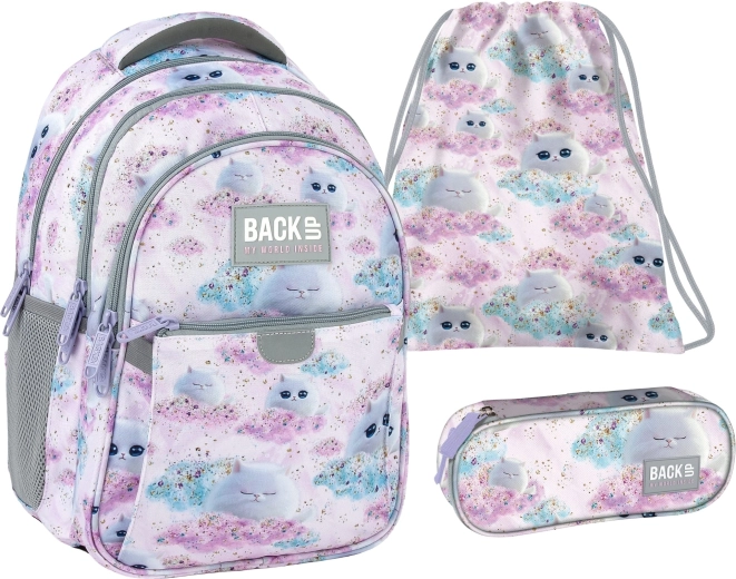 Οικονομικό σχολικό σετ BackUP Dreamy 3σε1 (σακίδιο, κασετίνα και σακίδιο-πουγκί)