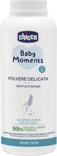 Chicco Baby Moments παιδική πούδρα με καολίνη και άμυλο καλαμποκιού 130 g