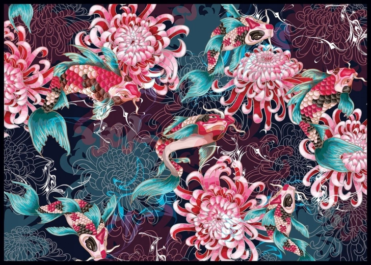 Παζλ Secret Garden: Koi κυπρίνοι και χρυσάνθεμα 1000 κομμάτια