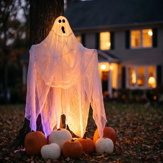 Τρομακτικό διακοσμητικό ύφασμα για το Halloween 2,15 × 1,52 m λευκό