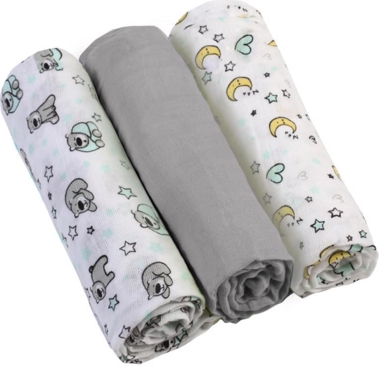 Μουσελίνες πάνες BabyOno Super Soft, 3 τεμ., γκρι