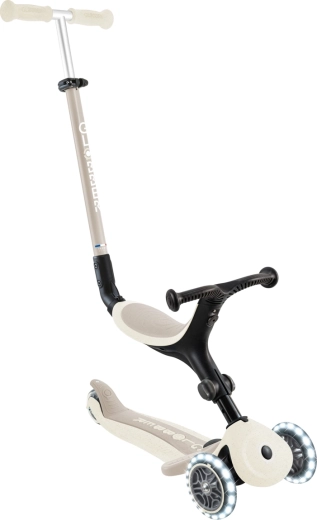 Globber go up active lights ecologic 3v1 παιδικό σκούτερ με αφαιρούμενο κάθισμα, χρώμα καρύδας