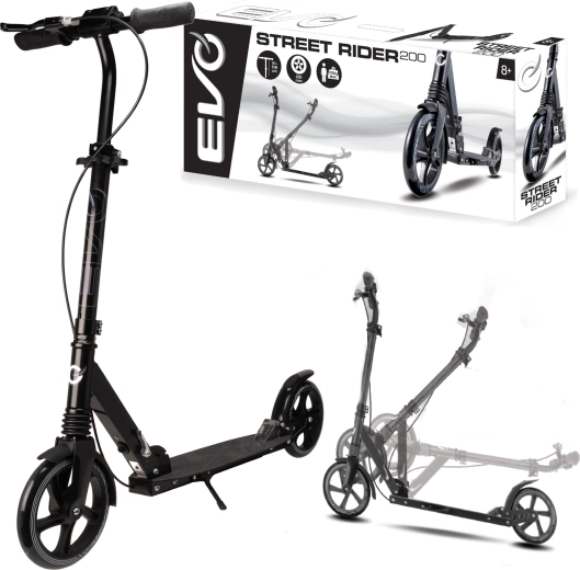 EVO Street Rider 200 πτυσσόμενο αστικό πατίνι, μαύρο, με ποδόφρενο και χειρόφρενο