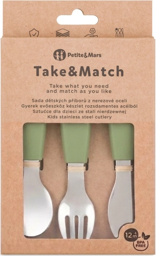 Petite&Mars σετ παιδικών μαχαιροπίρουνων από ανοξείδωτο ατσάλι Take&Match sweet pea 12m+