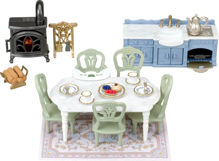 Sylvanian Families κομψή τραπεζαρία με τζάκι