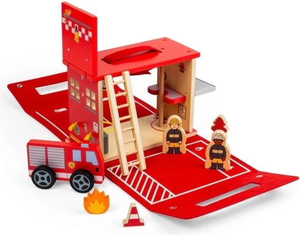Bigjigs Toys φορητός ξύλινος πυροσβεστικός σταθμός