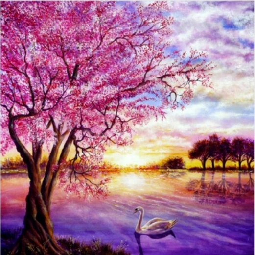 Diamond painting μωσαϊκό – ηλιοβασίλεμα πάνω από τη λίμνη 30 × 30 cm