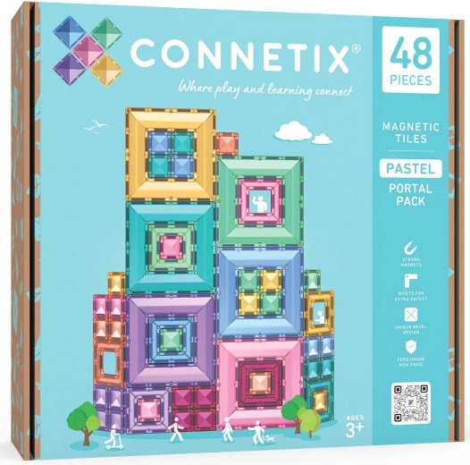 Connetix Pastel Portal Pack – δημιουργικά μαγνητικά τουβλάκια κατασκευών, 48 τεμάχια