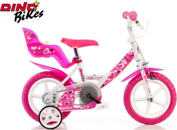 Παιδικό ποδήλατο Dino Bikes Little Heart 12" λευκό-ροζ με βοηθητικές ρόδες