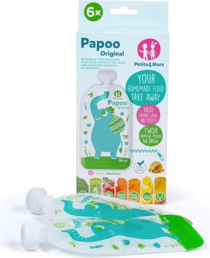 Petite&Mars επαναχρησιμοποιούμενες θήκες φαγητού Papoo Λιοντάρι 150 ml, 6 τεμ.