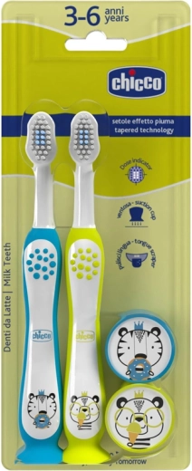 Chicco σετ παιδικών οδοντόβουρτσων Hippo & Panda 3–6 ετών, 2 τεμ.