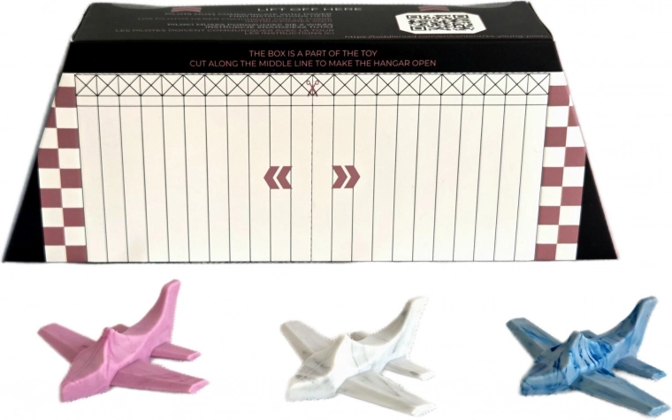 Toddleroad Hangár Marble – σετ 3 εργονομικών σιλικονούχων αεροπλάνων με λειτουργικό κουτί