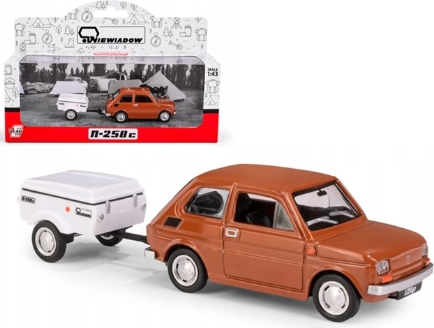 Fiat 126p με τροχόσπιτο Niewiadów N250C κοντό καφέ μοντέλο 1:43