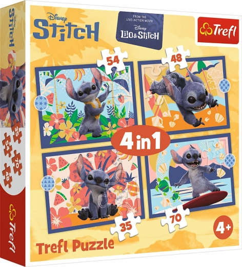 Παζλ 4 σε 1 διακοπές στη Χαβάη - Disney Stitch Trefl