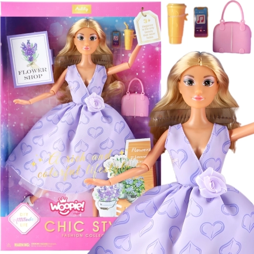 Κούκλα Woopie Lily με μακριά ξανθά μαλλιά 30 cm σε λεβάντα φόρεμα με αξεσουάρ