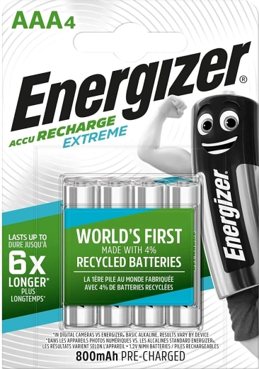Energizer Extreme AAA επαναφορτιζόμενες μπαταρίες 800 mAh, 4 τεμ.