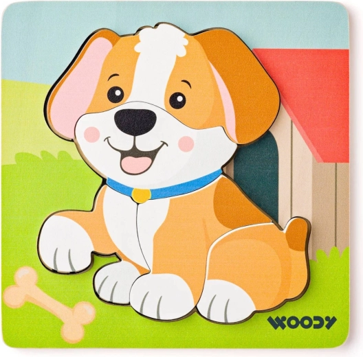 Woody baby ένθετο ξύλινο παζλ σκυλάκι σε βάση (5 κομμάτια) - 1 τεμάχιο