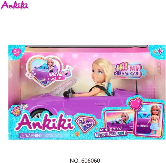 Κούκλα Ankiki με μωβ κάμπριο και αξεσουάρ