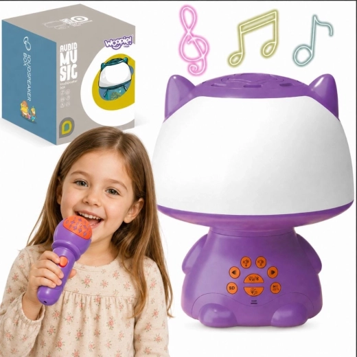 Πολυλειτουργικό φωτιστικό RGB Woopie με ηχείο Bluetooth και μικρόφωνο καραόκε, μωβ