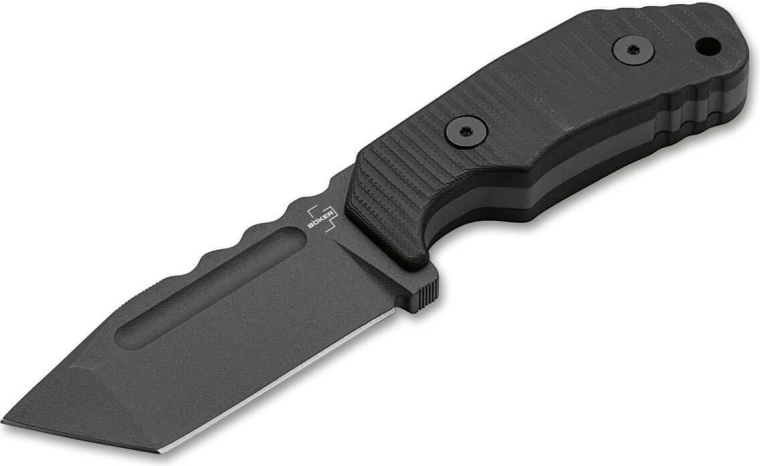 Böker Plus Little Dvalin Tanto Black σταθερό μαχαίρι 8 cm, μαύρο, G10, τιτάνιο, θήκη Kydex