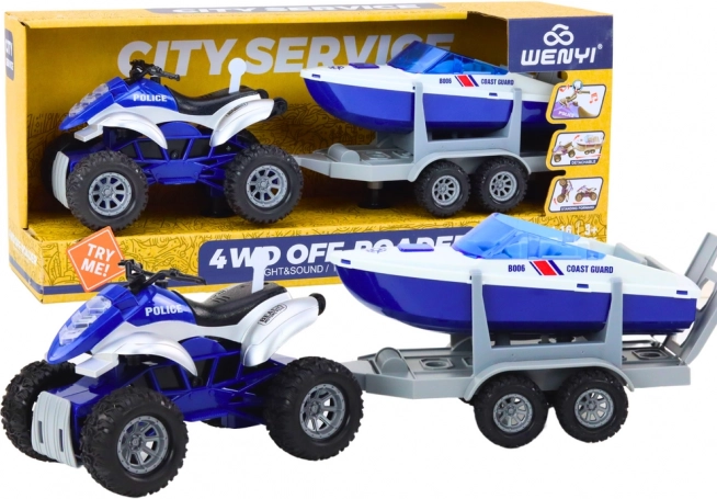 Αστυνομικό ATV με ρυμουλκούμενο και μηχανοκίνητο σκάφος