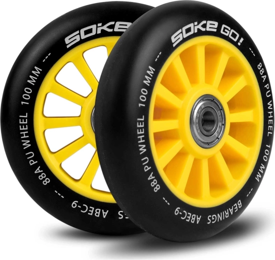 Κίτρινοι τροχοί για πατίνι 100 mm SOKE – σετ 2 τεμ.