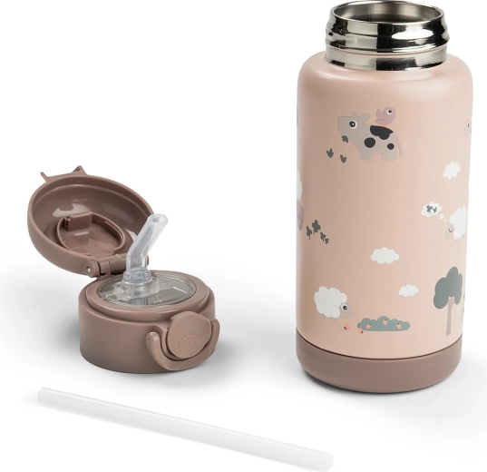 Done by Deer θερμός μπουκάλι με καλαμάκι Tiny farm ροζ 340 ml