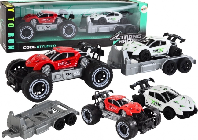 Αυτοκίνητο off-road με αποσπώμενη πλατφόρμα ρυμουλκού και σπορ αυτοκίνητο – σετ παιχνιδιών