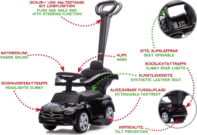 Παιδικό ride-on Mercedes-Benz C-Class 3 σε 1, μαύρο