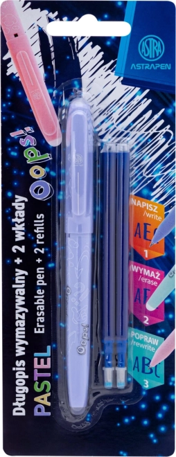 Στυλό με σβήσιμο Astra Oops 0,6 mm με 2 ανταλλακτικά, παστέλ χρώματα