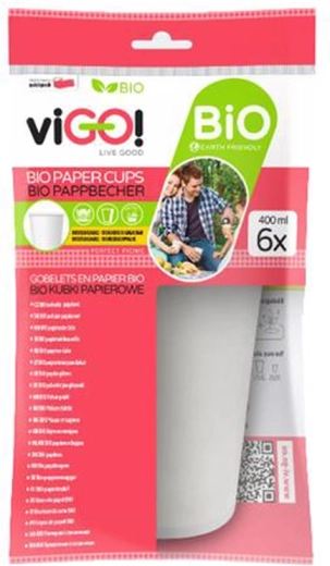 Βιο χάρτινα ποτηράκια 400 ml VIGO, 6 τεμ.