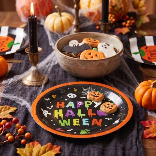 Χάρτινα πιάτα Halloween Happy Halloween, στρογγυλά, 23 cm, 8 τεμάχια