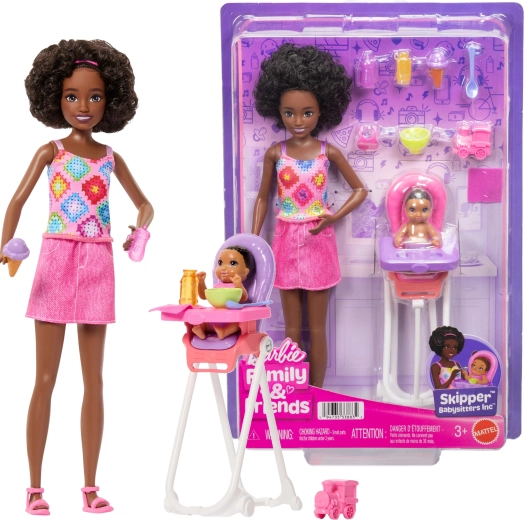 Barbie Μπέιμπι σίτερ Skipper με μωρό και καρεκλάκι φαγητού