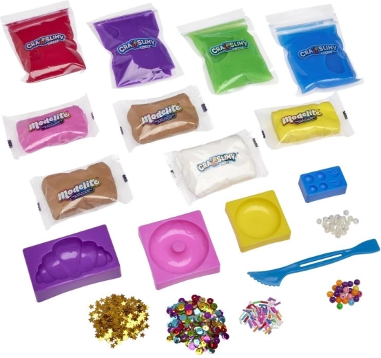 Μείγμα υφών: γυαλιστερό slime, marshmallow slime και ελαφριά πλαστελίνη