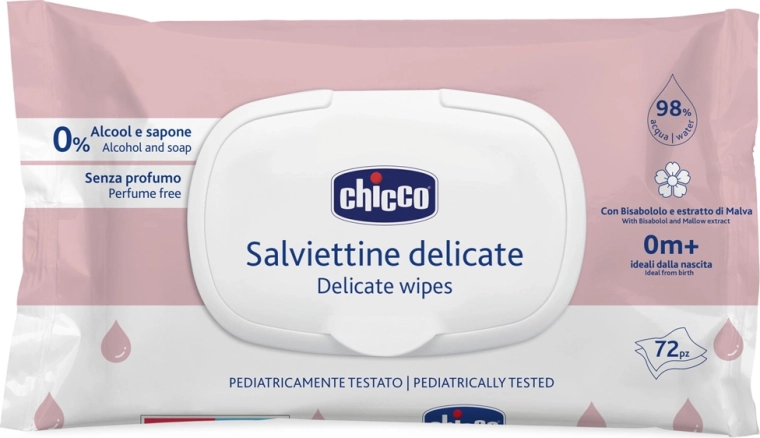 Παιδικά υγρά μαντηλάκια Chicco Delicate με χαμομήλι 72 τεμ.