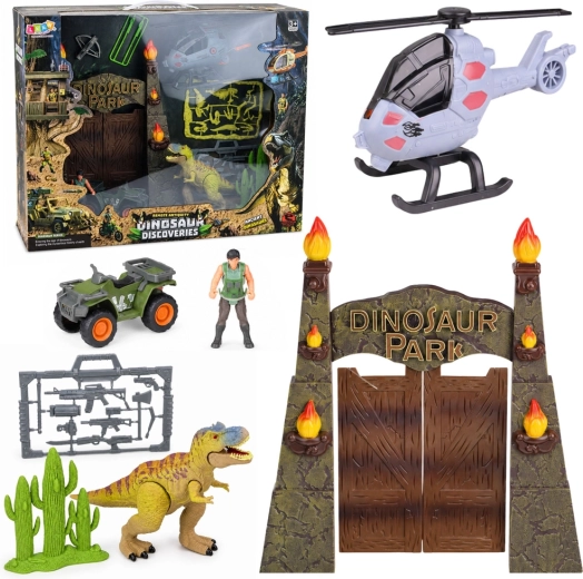 Βάση Dino Park με πύλη, ελικόπτερο, τετράτροχο ATV και φιγούρες