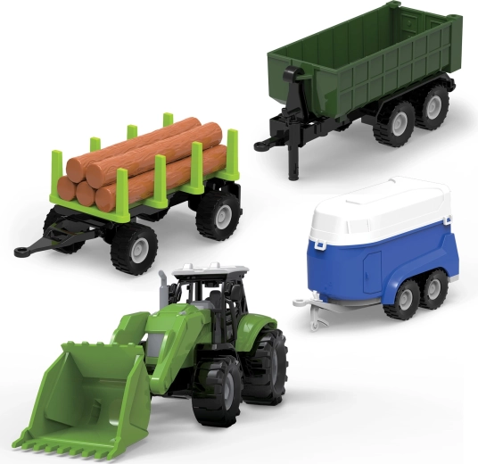Σετ FARM SERVICE τρακτέρ με φορτωτή, δύο ρυμουλκούμενα και τρέιλερ με φώτα και ήχους