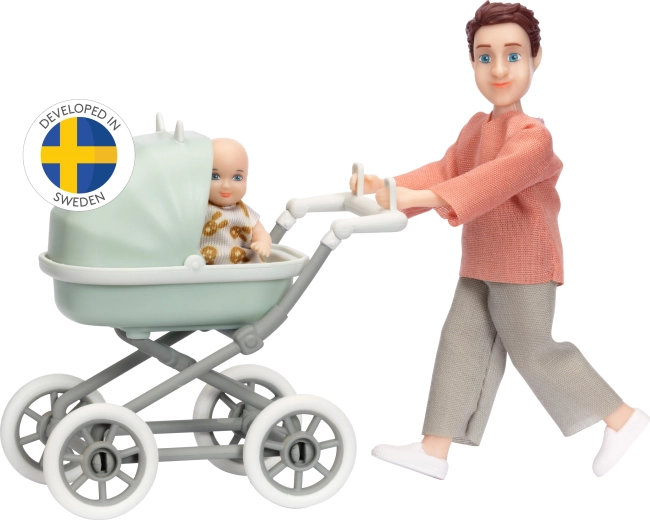 Σετ Lundby μπαμπάς με μωρό και καρότσι