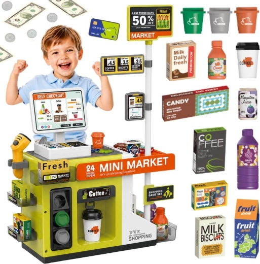 Woopie παιδικό mini market με ταμείο αυτοεξυπηρέτησης και καφετέρια - 1 τεμάχιο