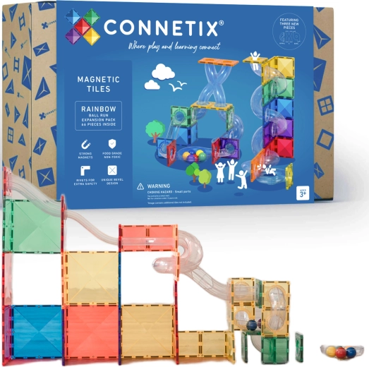 Connetix Ball Run επεκτατικό σετ – μαγνητικά δομικά παιχνίδια, 66 τεμάχια