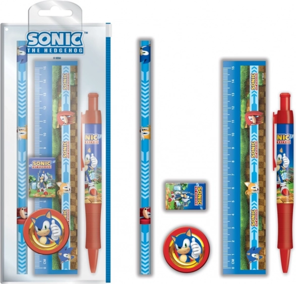Σχολικό σετ SONIC – χάρακας, στυλό, γόμα, μολύβι και ξύστρα