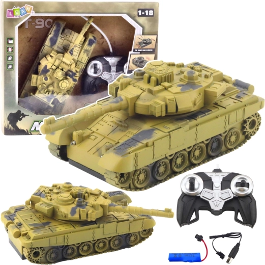 RC τανκ T-90 1:18 με περιστρεφόμενο πύργο, φώτα και ήχους – αμμώδης καμουφλάζ