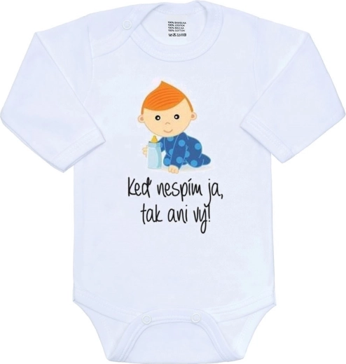 New Baby βρεφικό κορμάκι με στάμπα «Όταν δεν κοιμάμαι εγώ, τότε ούτε εσείς»